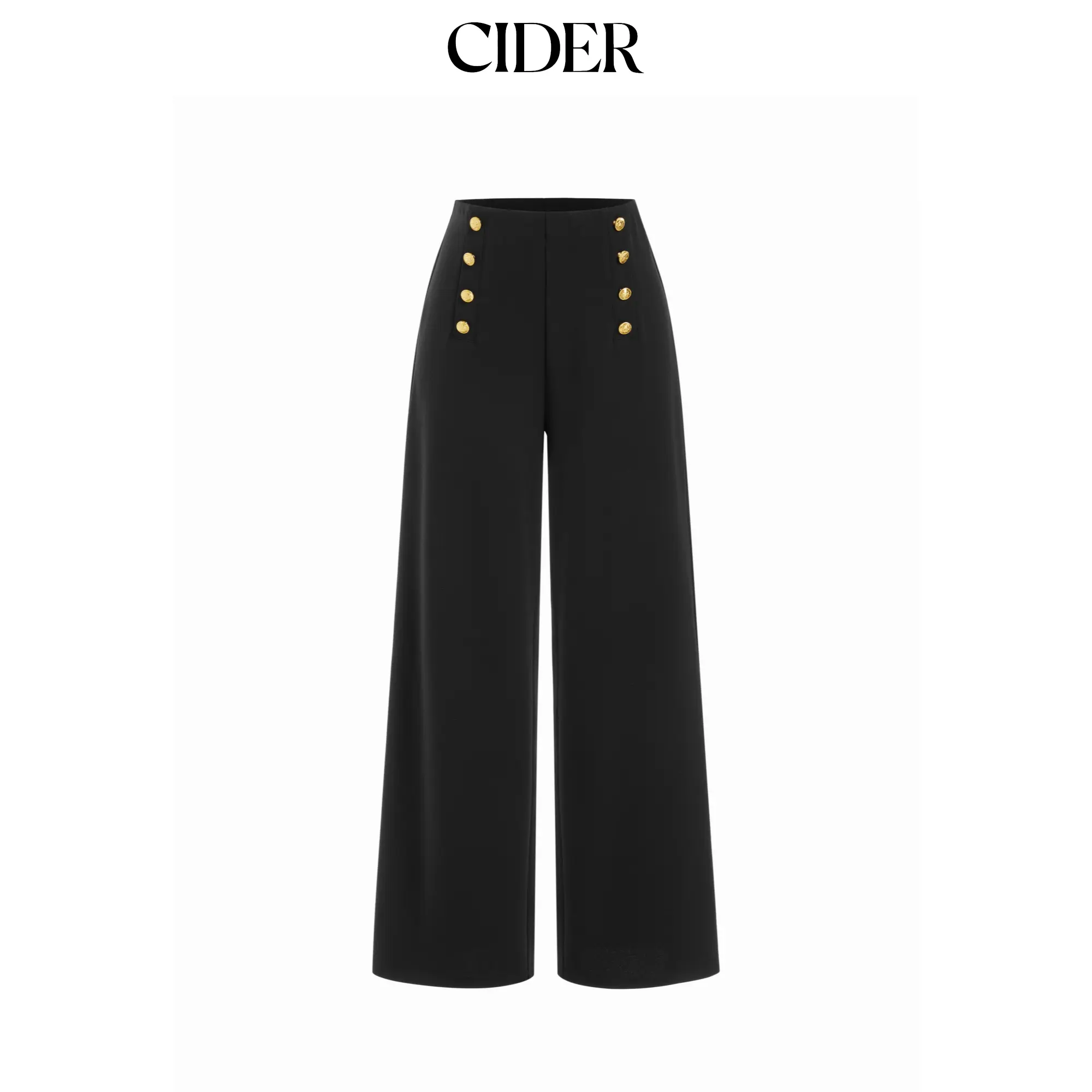 Cider Mid Rise Solid Metal Button Wide Leg Trousers