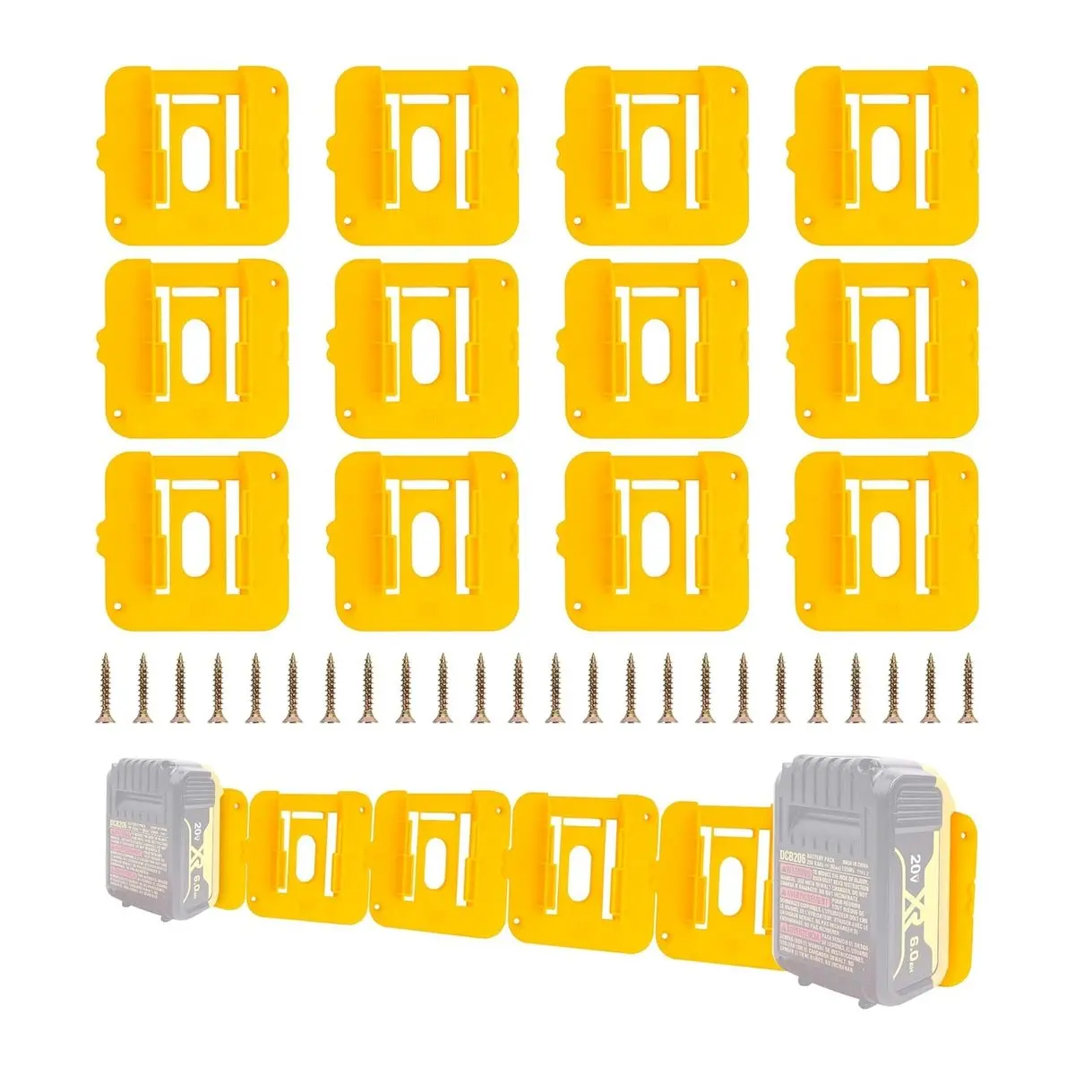 12 Pack Sturdy 38g Lightweight Wall Mounting Battery Holders for 20V Power Tools & Workshop Users, ABS Plastic Lightweight Holders Fits DCB Series (DCB200, DCB201, DCB202, DCB203, DCB204), Includes 24 Screws