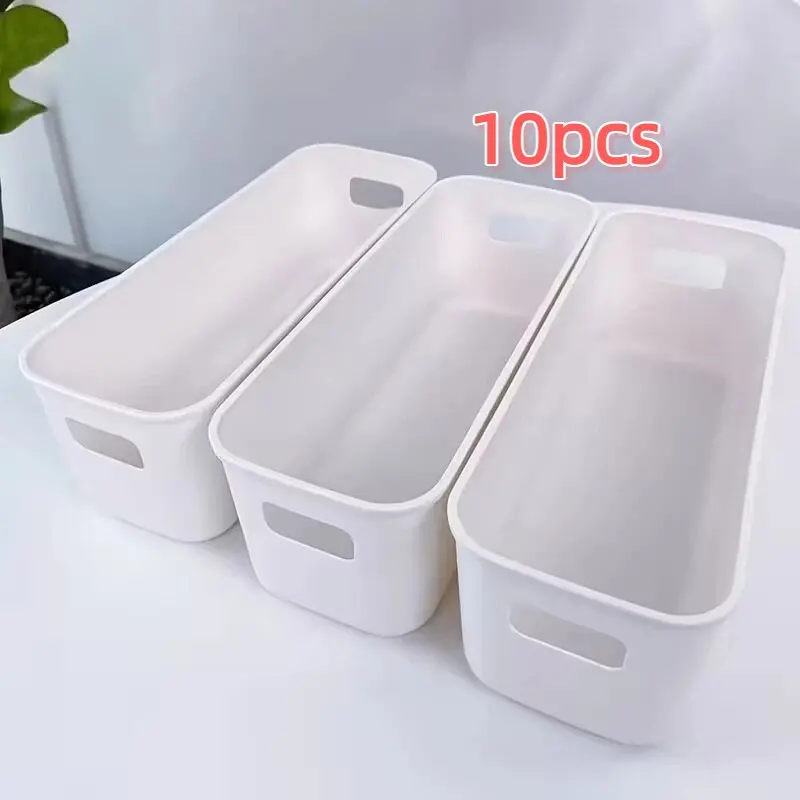 10Pcs Exquisite Storage Boxes Convenient Storage Bins Very Affordable Storage Boxes,White Plastic Storage Box with Handles - Multipurpose Office, for Home And Wardrobe Organizing Basket - Space-Saving Drawer Boxes And Containers for Home Organizing