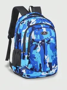 Blue Camouflage Large Capacity Backpack, Waterproof School Bag for Teens, 15.6 Inch Laptop, Outdoor Travel, Gym, Campus Use