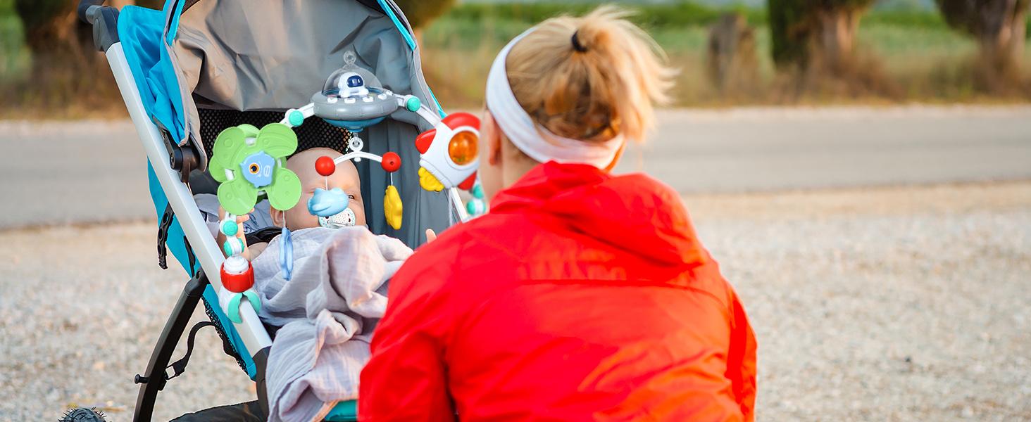 Stroller Arch Toy for Baby, Musical Carseat Toys Hanging with Teething, Baby Mobile for Crib Bassinet Car Seat and Bouncer, Car Seat Activity Toy for Babies 0-12 Months