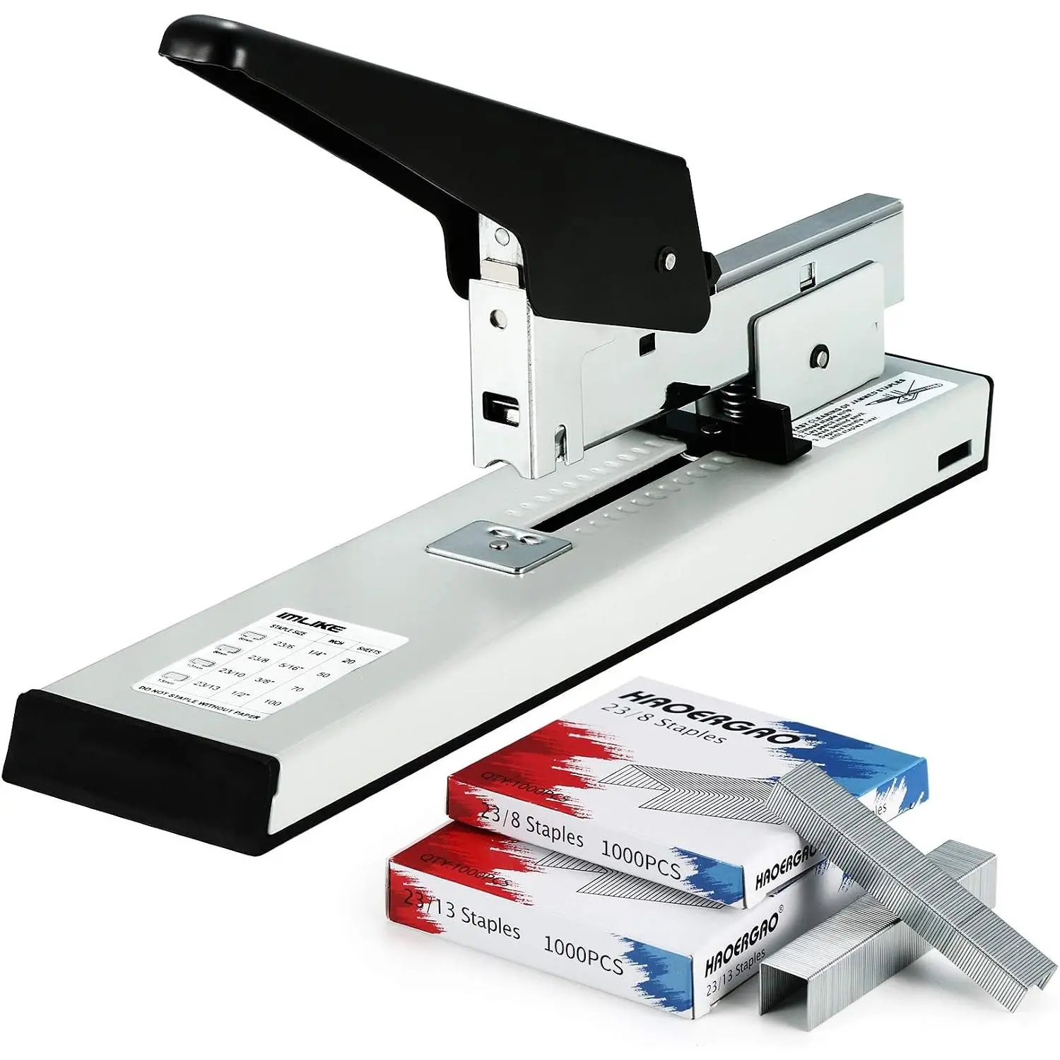 Heavy Duty Stapler with 2000 : 100 Sheets High Capacity Manual Office Stapler, Metal,Jam Free,for Paper Binding, Include 23/8 & 23/13  Each 1000 count