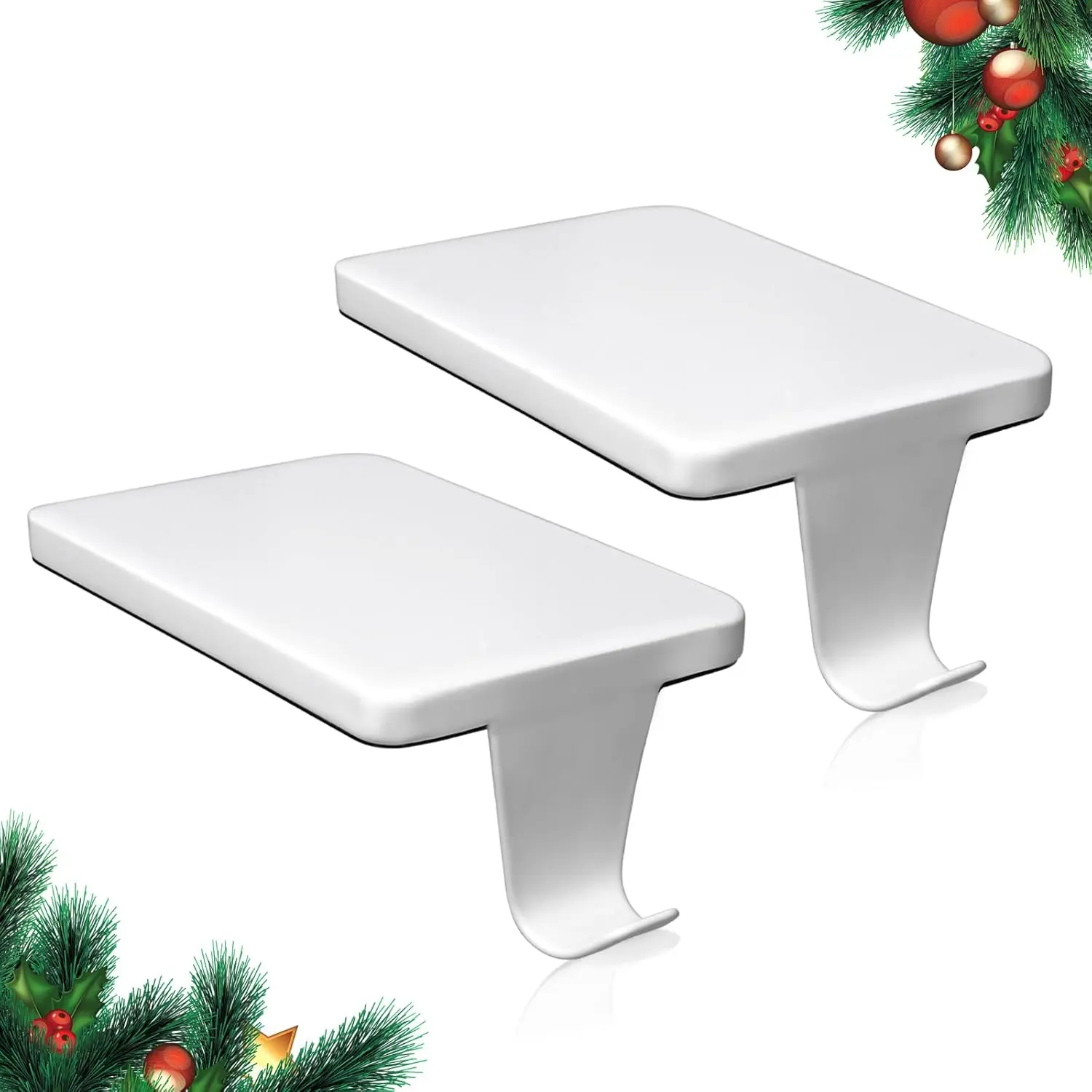 Christmas Stocking Holders for Mantle Set of 2, White Heavy Duty Iron Stocking Hangers Base, Low Profile Weighted Stocking Holder Hooks for Fireplace Tabletop Shelf Christmas Decoration