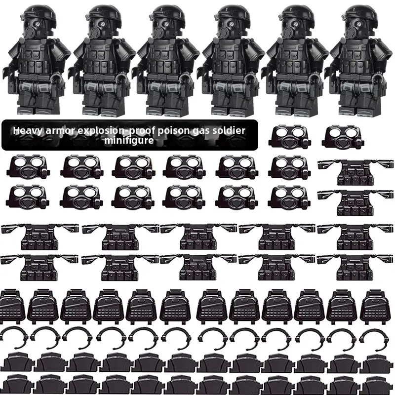 Heavy Gear Urban Tactical Brick Minifigures, Small Interlock Bricks With Full Protective Decor Mask Parts, DIY Assembly Collectible Character Display Gift Set For Boys