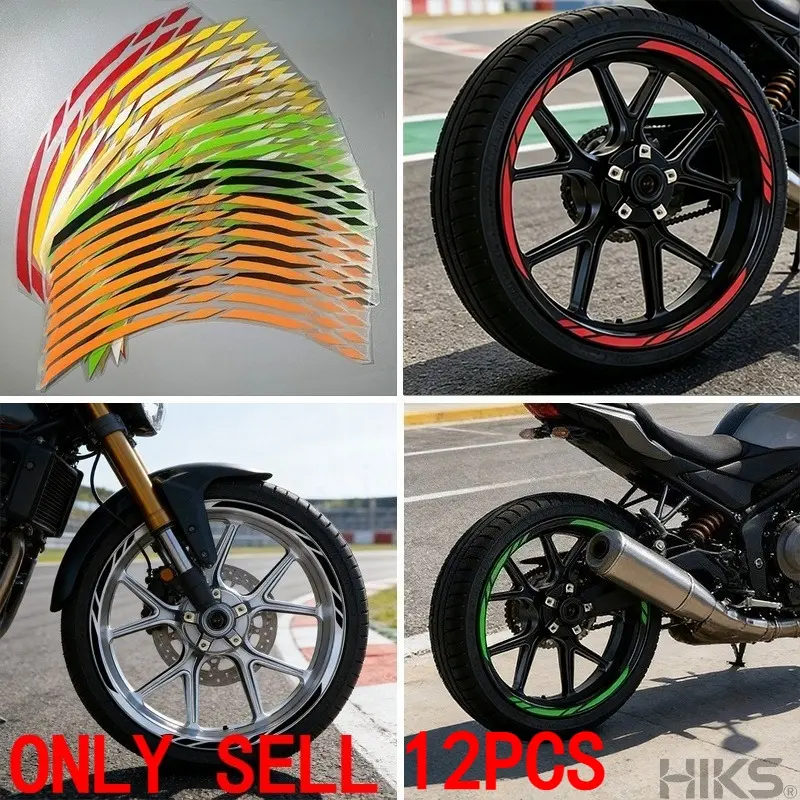 Motorcycle wheel hub spoke stickers, Decal, Racing, 12 pieces/set, with multiple color options, waterproof and resistant to falling off, sunproof and colorfast, suitable for 15~19 inch universal hubs, the best choice for outdoor sports enthusiasts