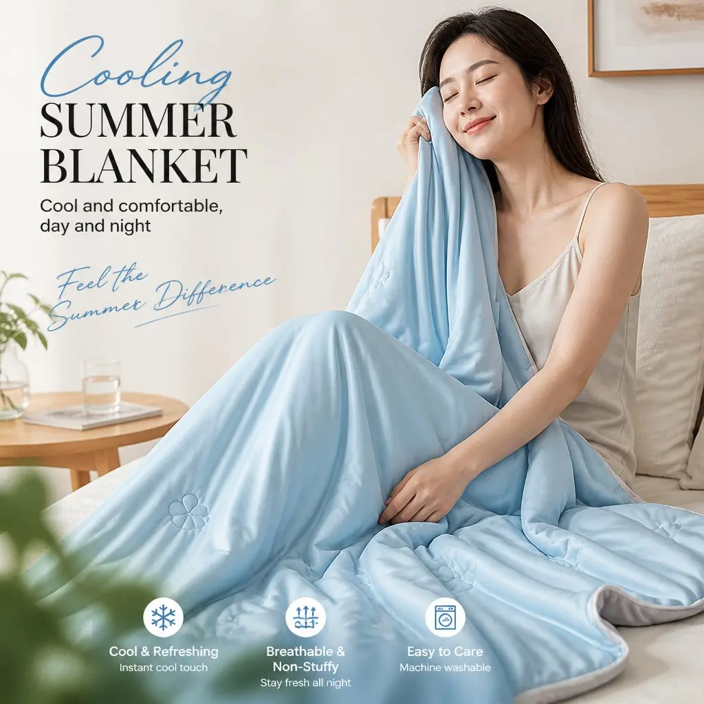 Summer Air Conditioner Blanket, Solid Color Ice Silk Cool Feeling, Thin Smooth Twin/extra Large, Cold Sensing Blanket, Ice Cream Cool Silk
