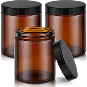 8oz  Glass Jars with , 3 Pack Candle Jars with Blank Labels, 250g Wide Mouth | Lotion Container for Sample, Cream, Lotion, Honey, , Jelly |  & Beauty