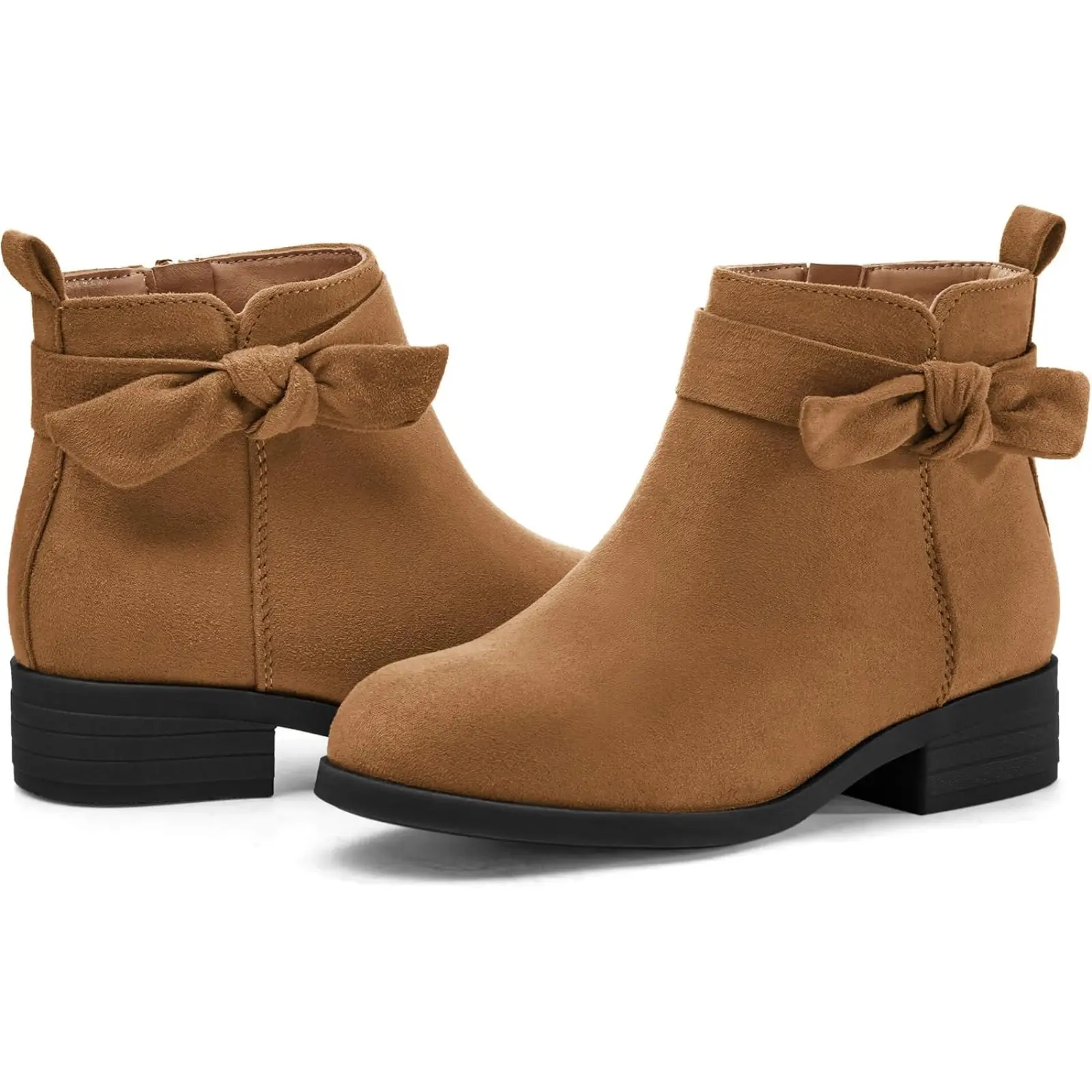Coutgo Girls Toddler Bow knot Ankle Boots Low Chunky Heel Side Zipper Cute Dress Booties Little Big Kid tiktokshopbacktoschool