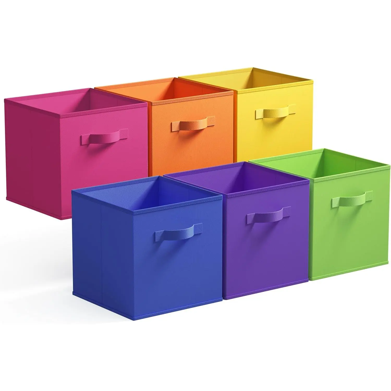 13 Inch Cube Storage Bins, Colorful Cube Storage Organizer, Fabric Storage Bins, Storage Cubes for Shelves, Closet, Toy Storage Bins for Kids Room, Play Room, Rainbow, 6-Pack
