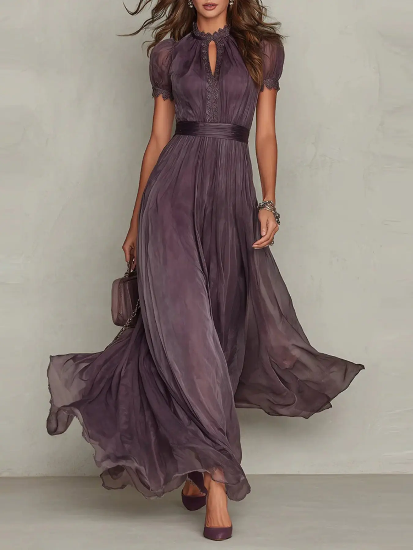 2026 Spring Summer New V Neck Waist Cinch Ruffle Casual Elegant Chic A-Line Dress, Comfortable Soft Fabric, Long Beach Party Dress