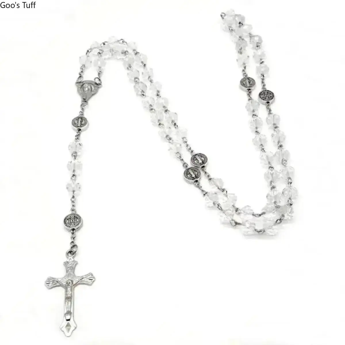 Unisex Colorful Crystal Beaded Alloy Rosary Chain Necklace with Crucifix Cross - Stylish Accessories, Fashion Costume Jewelry, Ideal First Communion Gifts for Adults