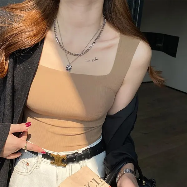 Built-in Bra Tank Top Ribbed Racerback Tops Women Going Out Tops Everyday Basic Tanks Padded Tops