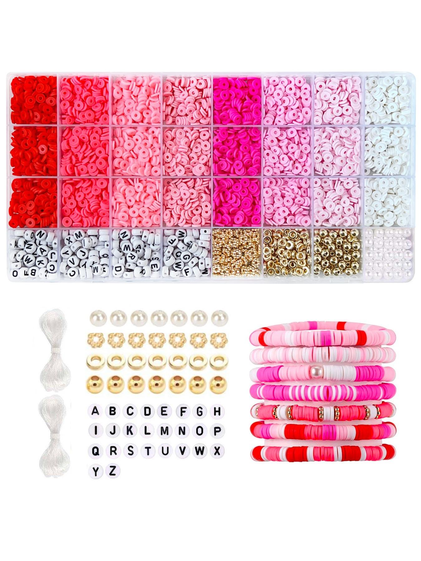Random Color Clay Beads Bracelet Making Kit, Valentine's Day Gift, Cute Colorful Beads & Letter Beads & Heart Beads & Elastic Thread, Diy Jewelry Making for Bracelet & Necklace