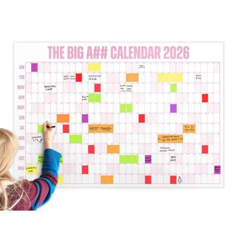 Large Dry-Erase Wall Calendar | Full Year Overview Daily Planner with Customizable Labels Yearly Planner, Dry Erase Calendar For Wall