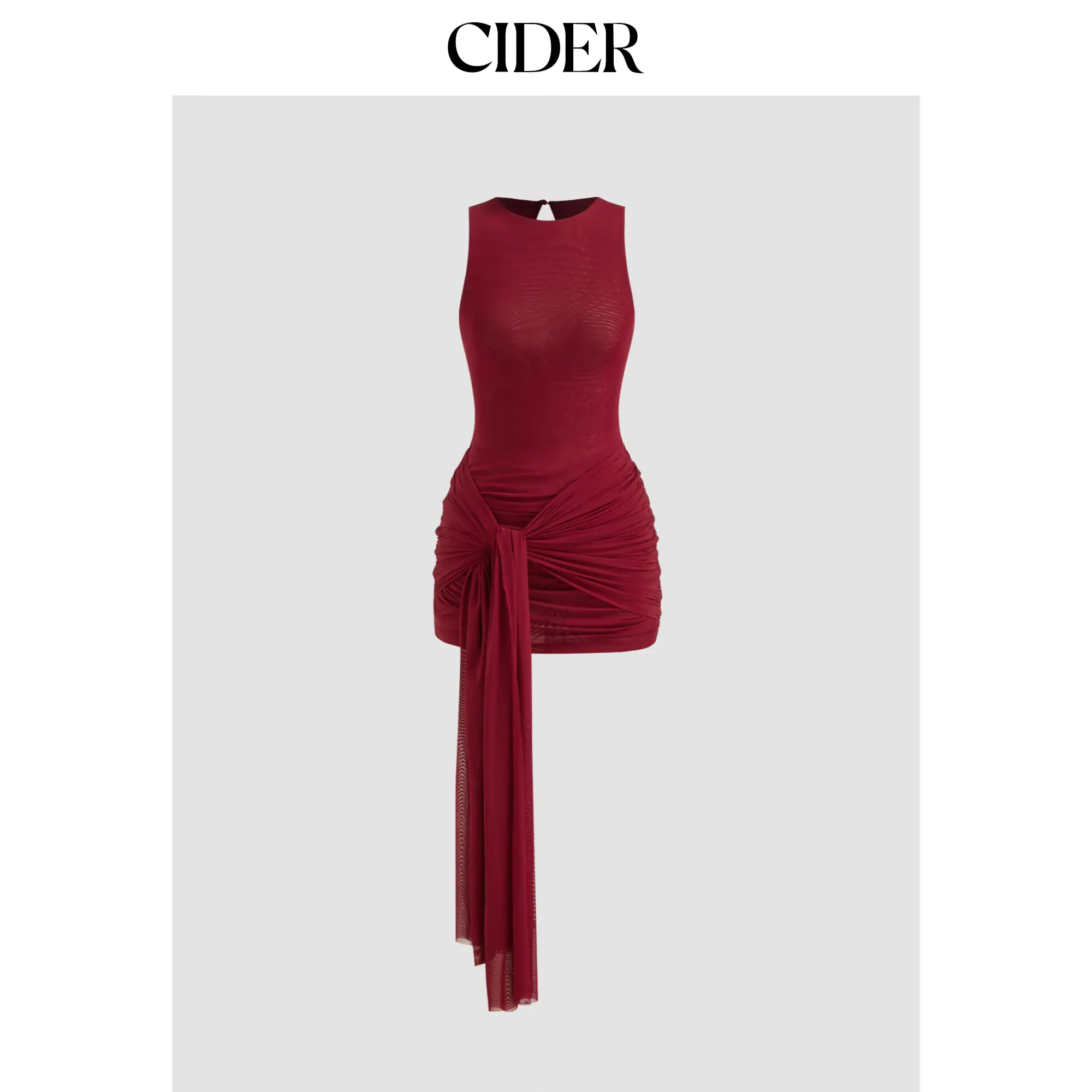 Cider Mesh Draped Ruched Knotted Mini Dress SummerFinds