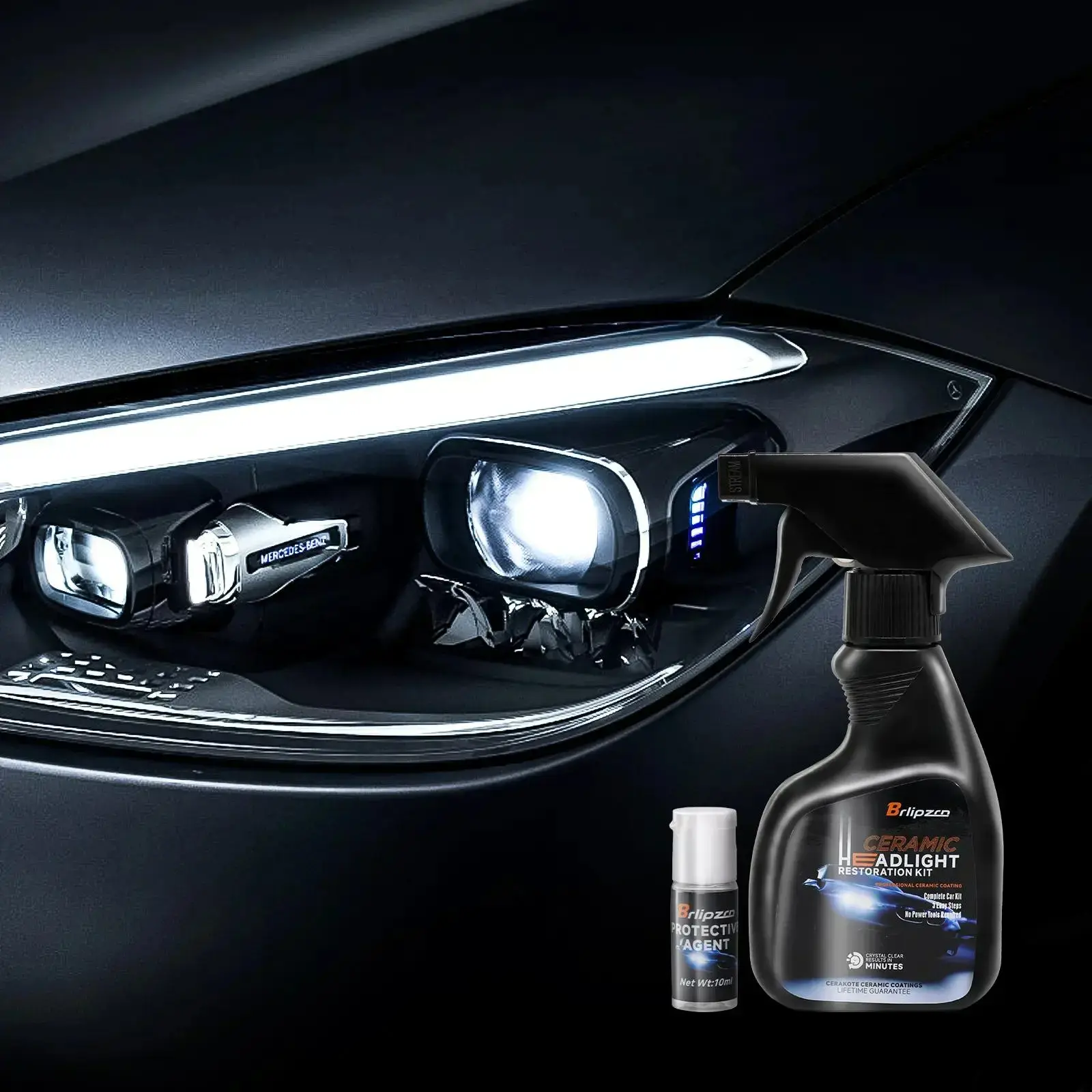 No-Polish Car Headlight Restoration Kit - 180ml Enhanced Formula Pack, UV Crystallization Coating, Removes Yellowing, Fog & Oxidation, High Gloss Hydrophobic Repair Liquid, Heat & Humidity Resistance Level 10, Impact Resistance Level 10