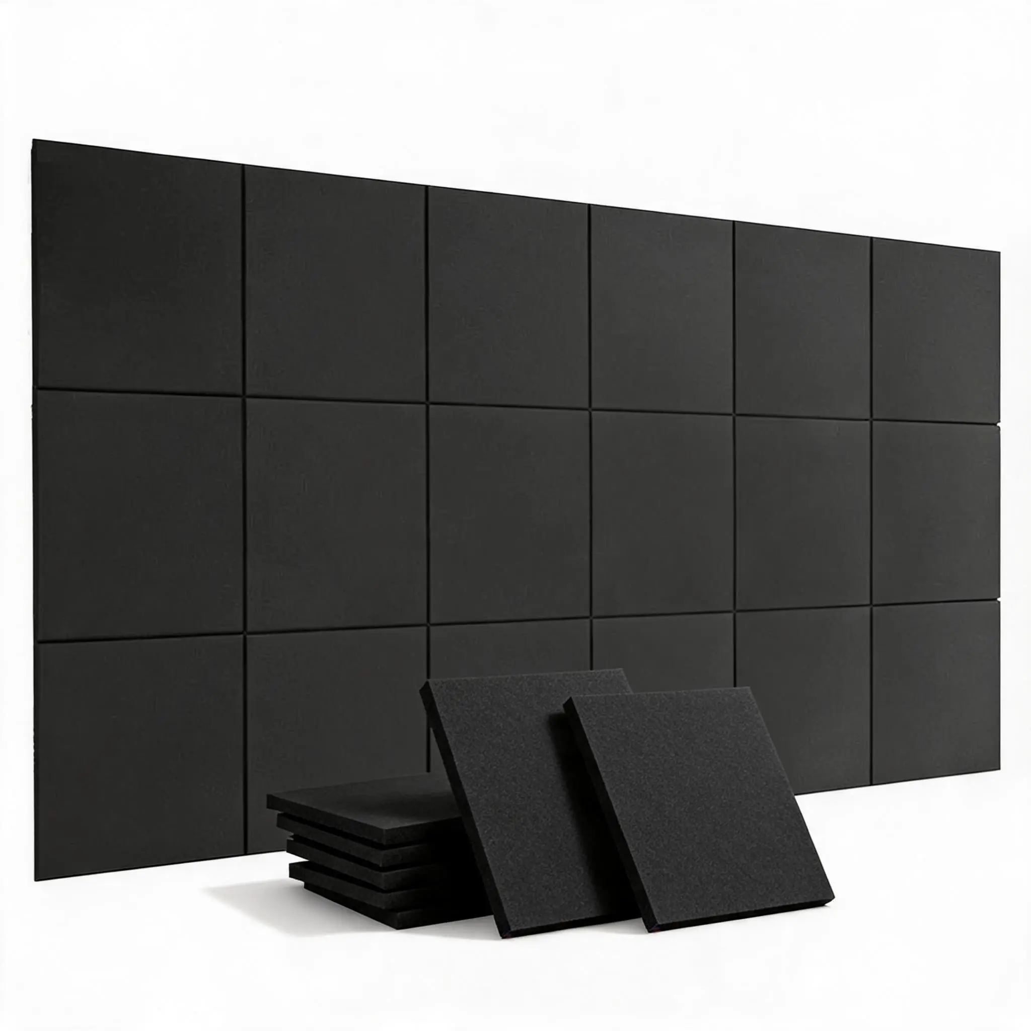 High Density Self-Adhesive Acoustic Panels – 18 Pack 12"x12"x0.4" Soundproofing Felt Foam Tiles – Fire-Resistant, Noise Reduction, Sound Absorption for Studio, Office, Home Theater – Black