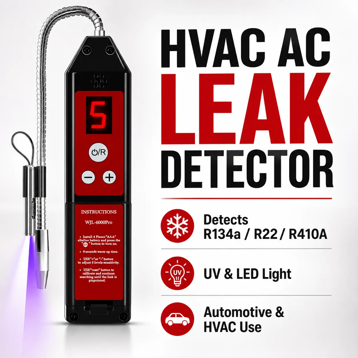 Automotive AC Refrigerant Leak Detector Kit, Portable Freon Gas Sniffer Finder with UV LED Light for R134a, R22, R410A and CFC HVAC Systems