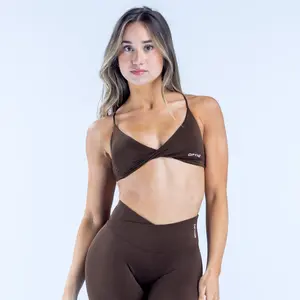 DFYNIE VISION Women Twist Front V-Neck Medium Support Sports Bra, Adjustable Straps Removable Pads, Tummy Control High Stretch Workout Top for Yoga Gym Everyday Wear