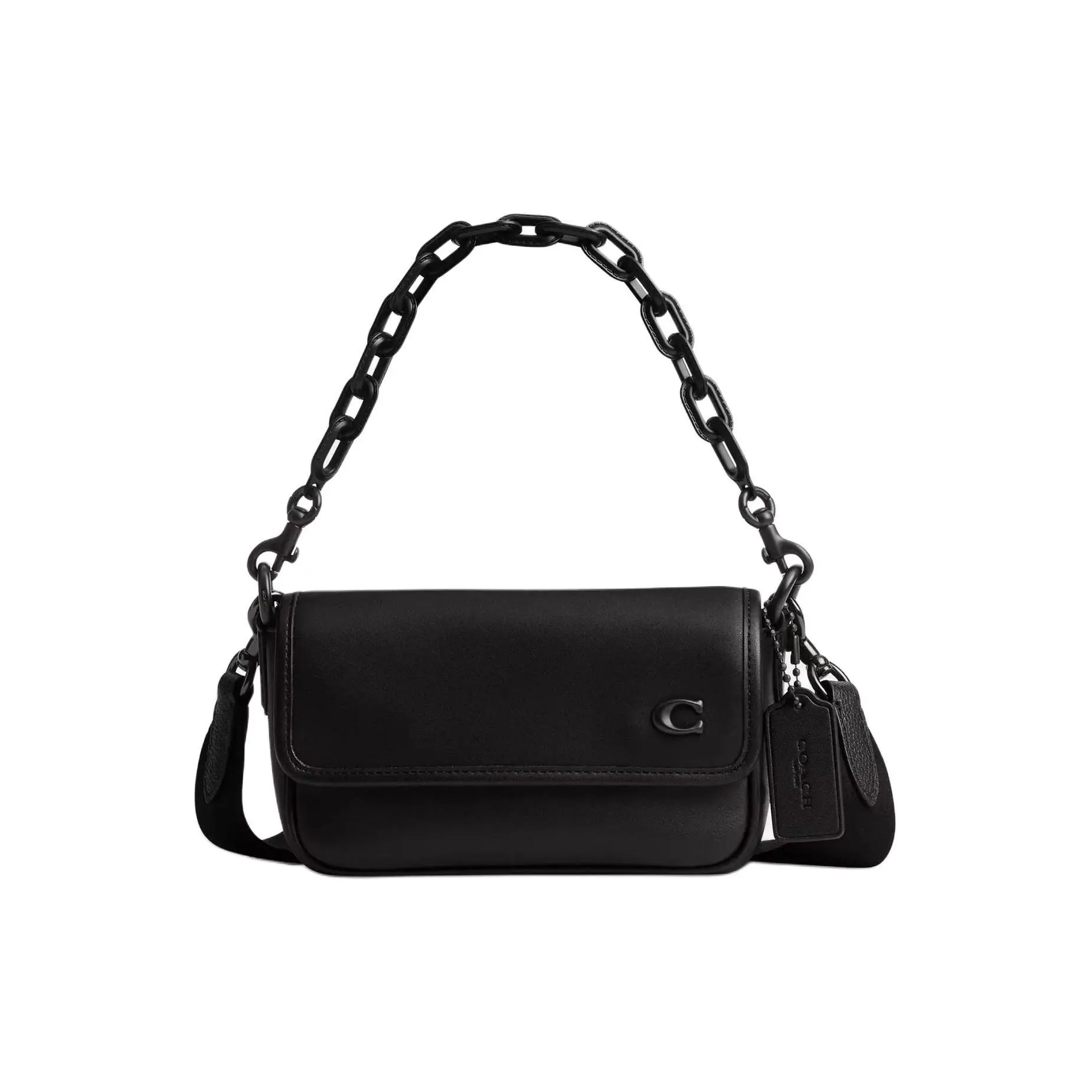 COACH Charter 18 Magnetic Snap Flap Crossbody Bag for Women, Small Leather Satchel in Black