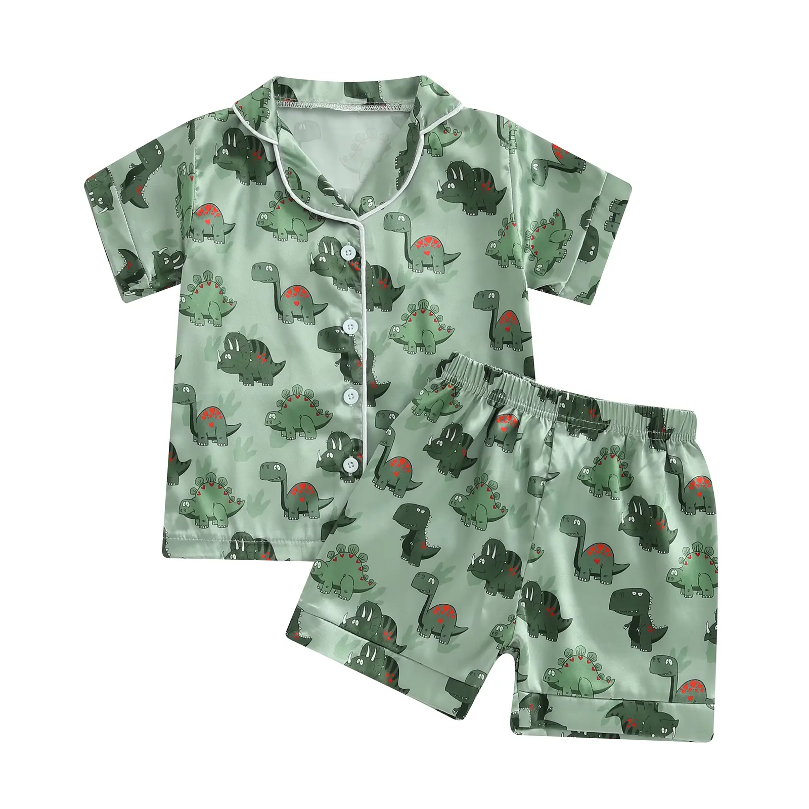 Meihuida Kids Summer Satin Pajamas Sets Toddler Boys Dinosaur Pjs Short Sleeve Silk Nightwear Two Piece Sleepwear Loungewear