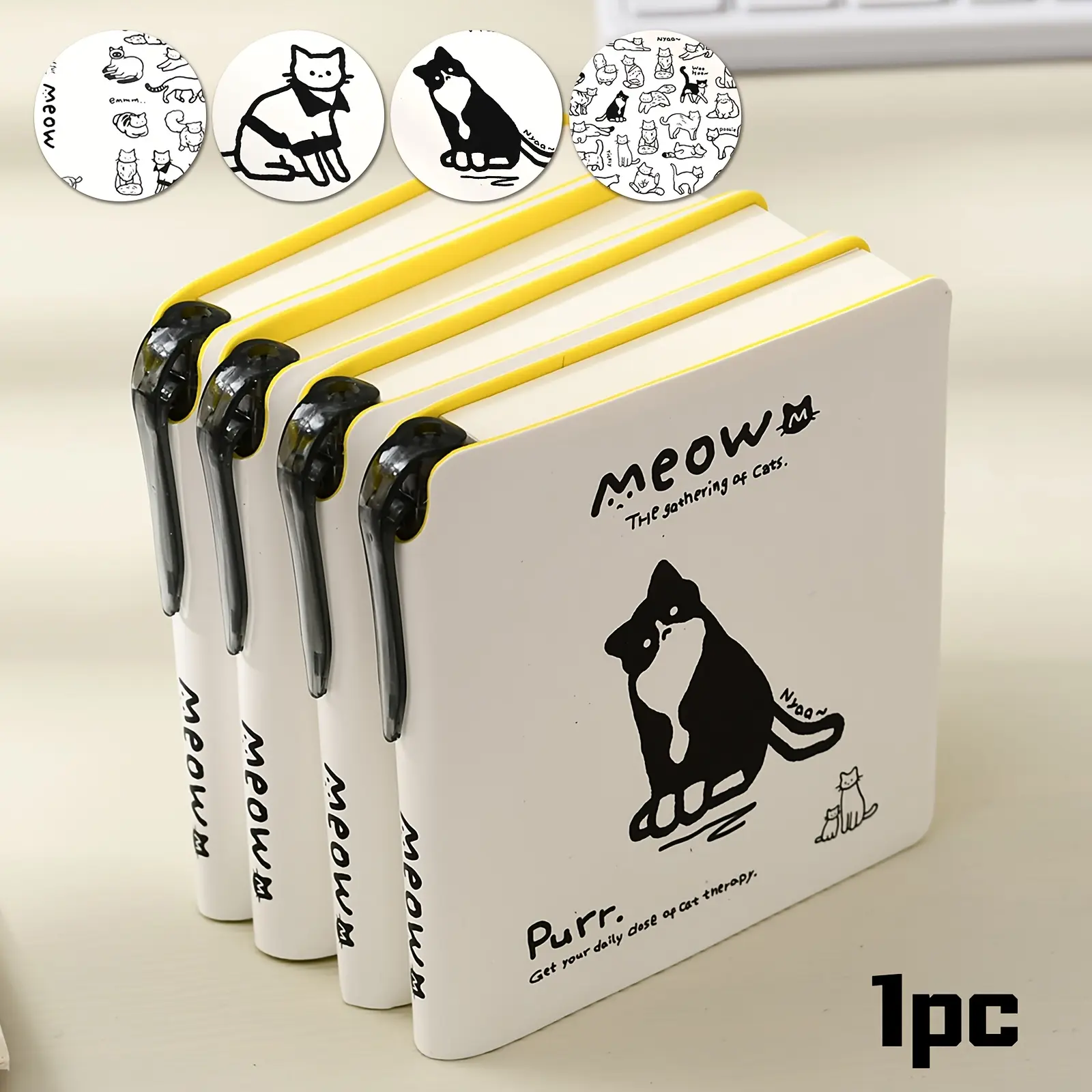 1Pc Cat Doodle Pocket Notebook With Matching Pen 4 Styles Soft Faux Leather Blank Portable Journal Thick Pages Fit Markers Planner Stationery, Student Essentials Gift For Students Teachers School Back To School Travel Diary Office Daily Notes Supplies