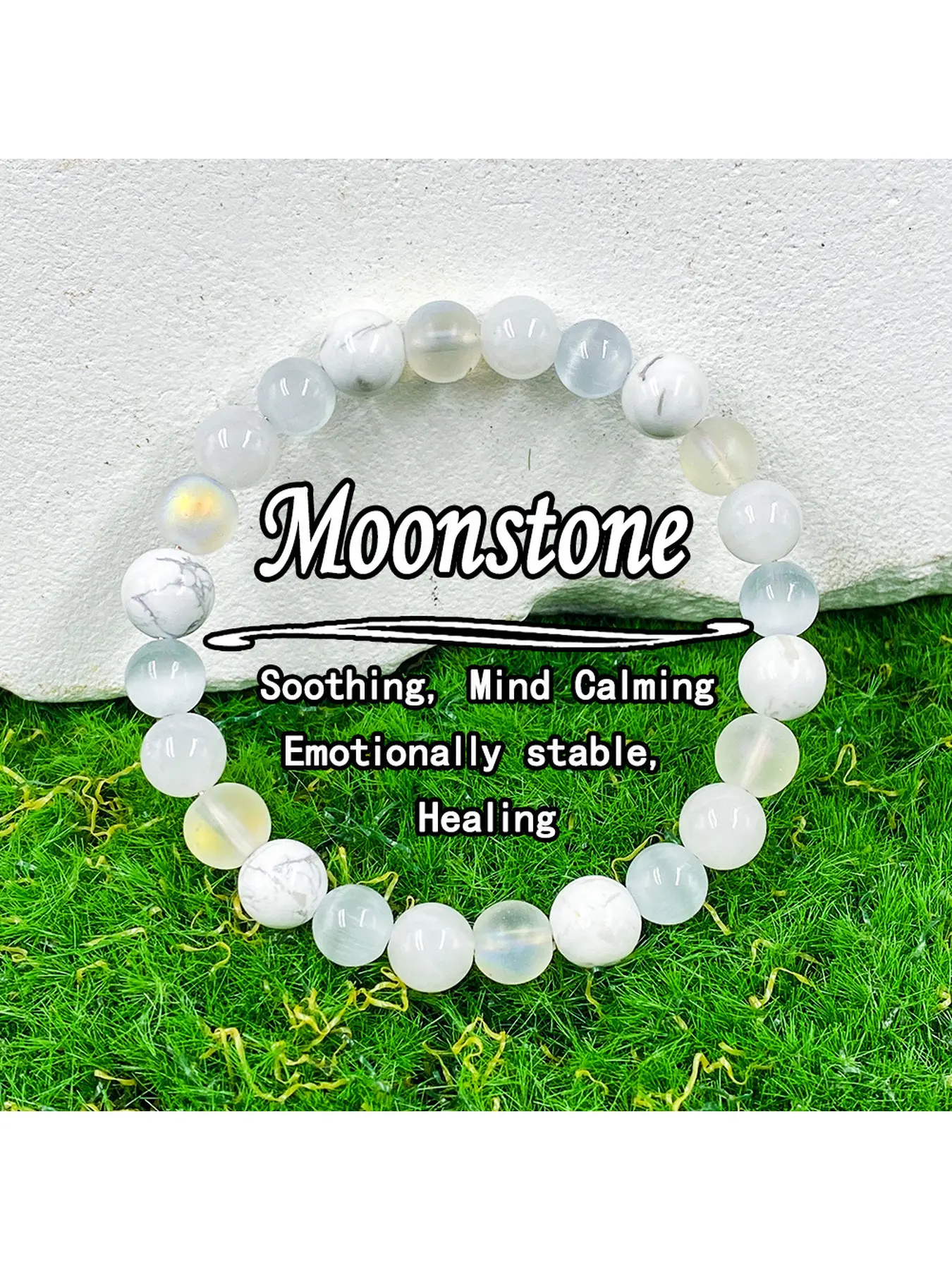 Natural Selenite & Moonstone Bracelet - Calm & Protection Crystal Beaded Stretch Bracelet for Men Women, Positive Energy Healing Stone Jewelry Gift