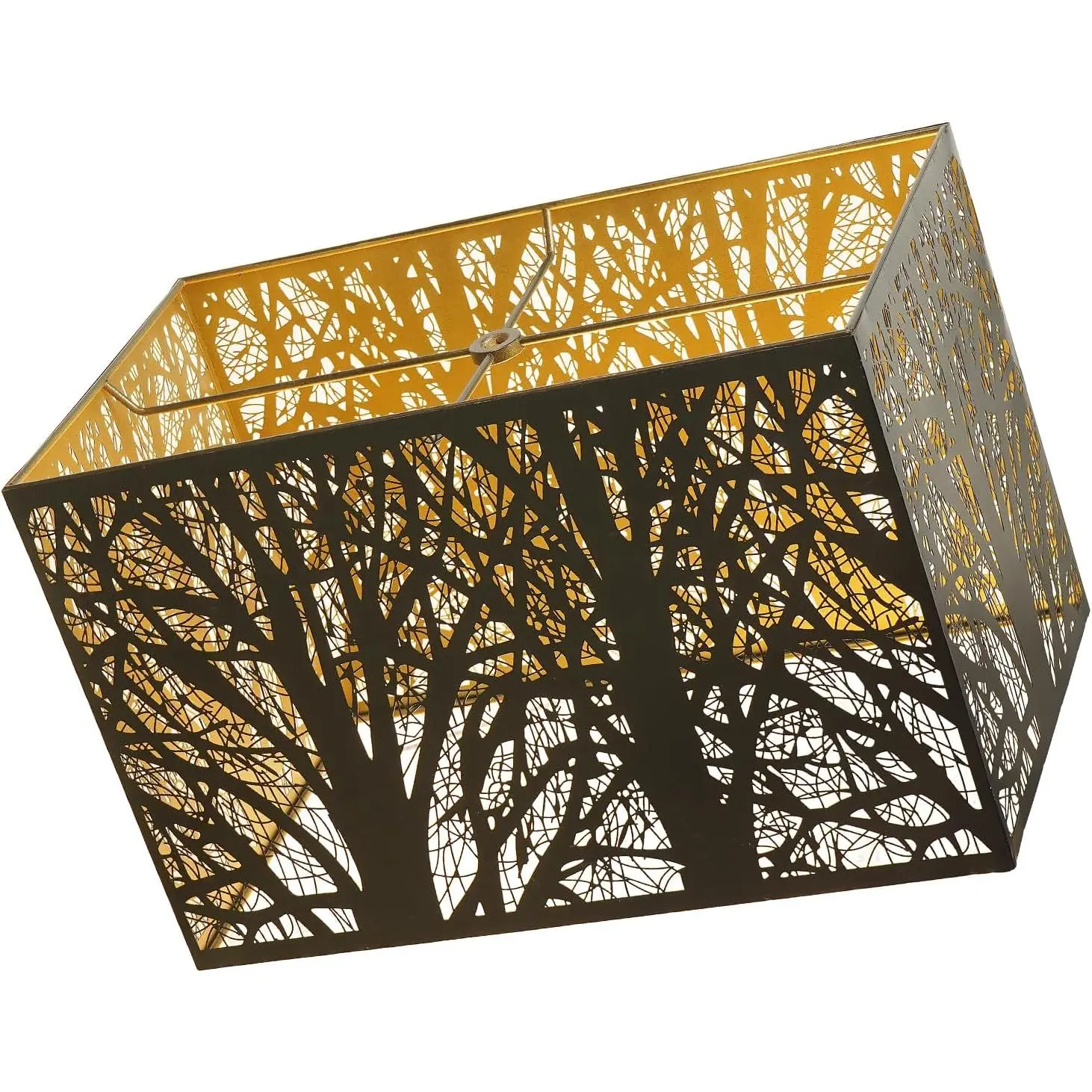 (8"+14") Top × (8"+14") Bottom × 9" High Rectangular Etched Metal Lampshade | Black &  Large Rectangular Tree Shadow Effect Lamp Shade Fits For Table Lamps Floor Lamps  Spider Fitter.