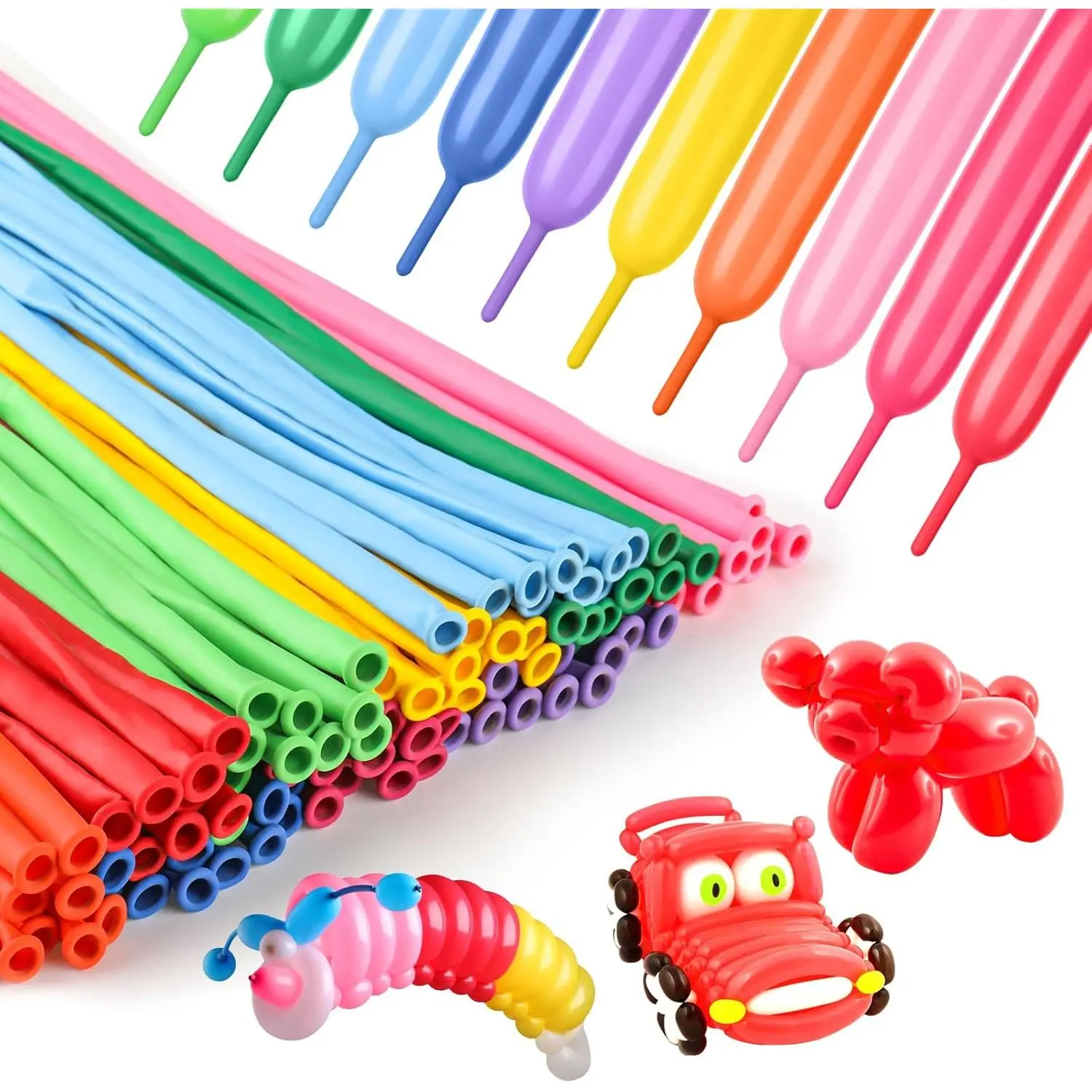 100Pcs 260 Balloons Rainbow Long Balloons for Balloon Garland Thickening Skinny Latex Twisting Animals Modeling Christmas Birthday Wedding Party Decorations