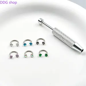 6pcs Value Pack 316L medical-grade titanium steel 18G 1.0mm Horseshoe Nose Hoop Internally Threaded Gems Nose Ring with Free Ball Holder & Guiding Needle