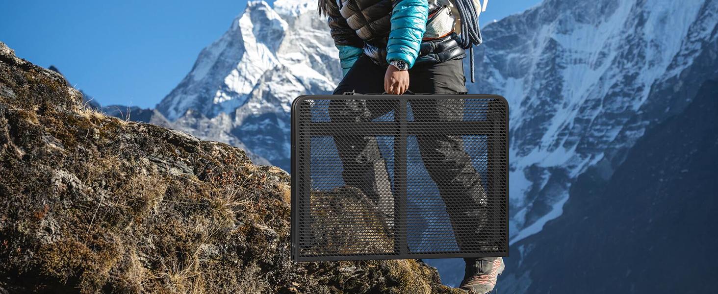 Foldable Grill Table with Mesh Desktop, 200lbs 3Ft Portable Folding Table, Height Adjustable Metal Table for Ourdoor, Camping, Picnic, BBQ and Beach, RV, 35.4" L x 23.6" W Barbecue