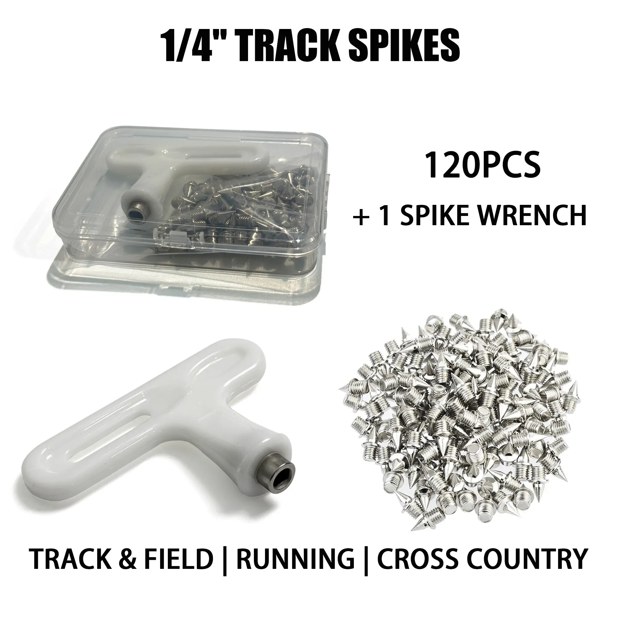 1/4 Inch Track Spikes with Spike Wrench, Replacement Spikes for Track and Field Running Shoes