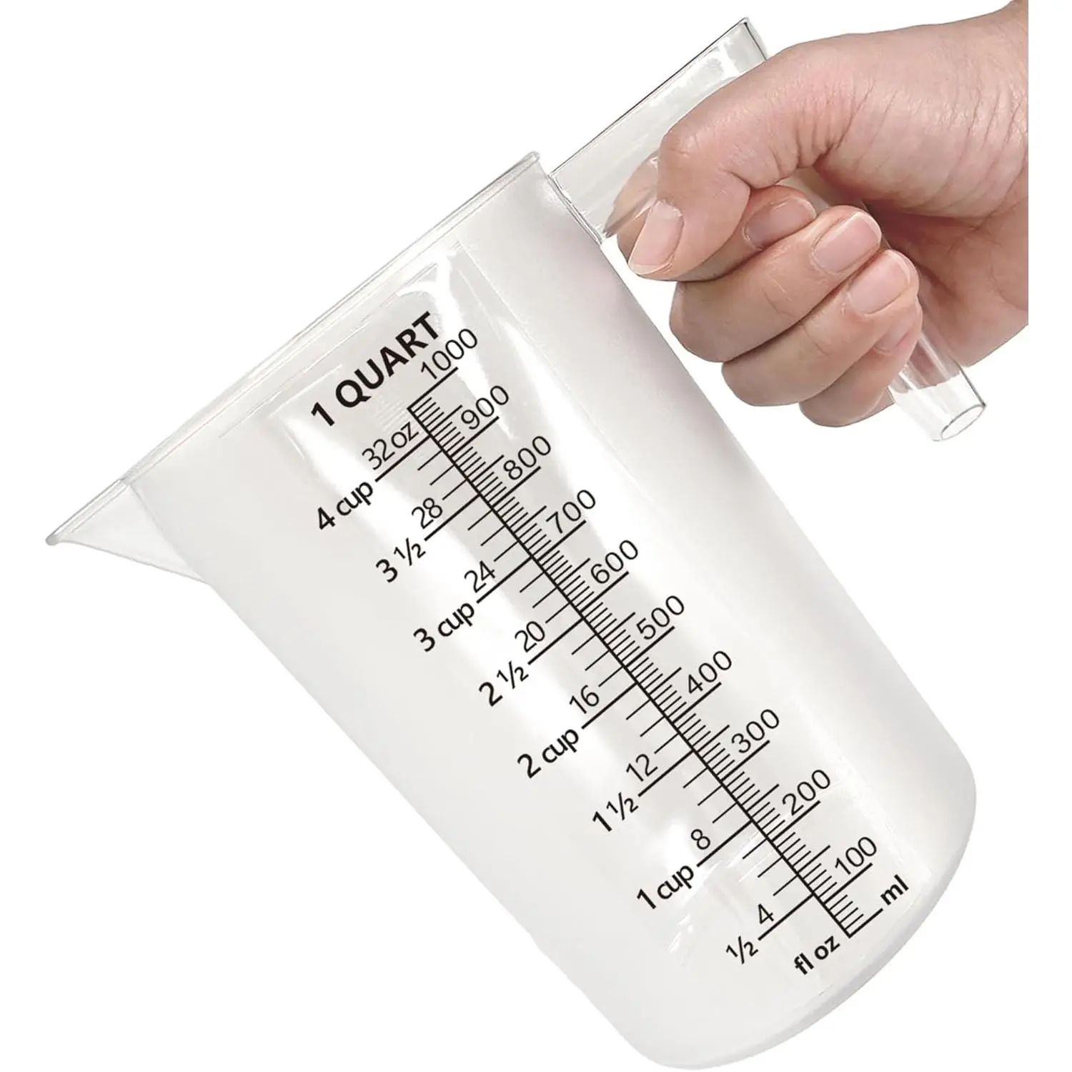 Plastic Measuring Cup with Handle, Plastic Measuring Pitcher for Liquid Mixing, Pouring, Lawn Care, Pet Food, Motor Oil, Laboratory, 32 Fluid Ounces 1000ml