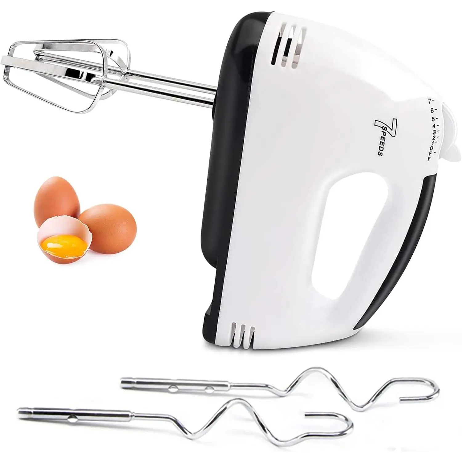Electric Hand mixer - 7 Adjustable Speed 180W Handheld Mixer Electric Whisk with 5 Stainless Steel Accessories, Turbo Boost/Self-Control Speed + Eject Button Food Beater for Cakes Eggs, Off-white