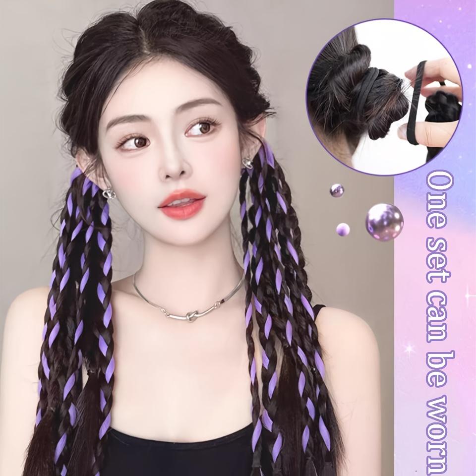 2-piece set 18inch synthetic wig, featuring colorful short sock braids, designed with elastic bands, perfect for daily wear or parties