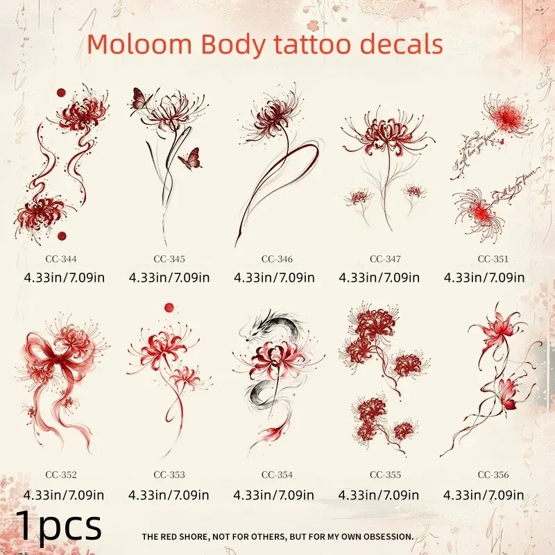 Obsession Themed Spider Lily Temporary Tattoo Stickers, Gothic Elegant Waterproof Body Art Decal for Girls, 1pcs