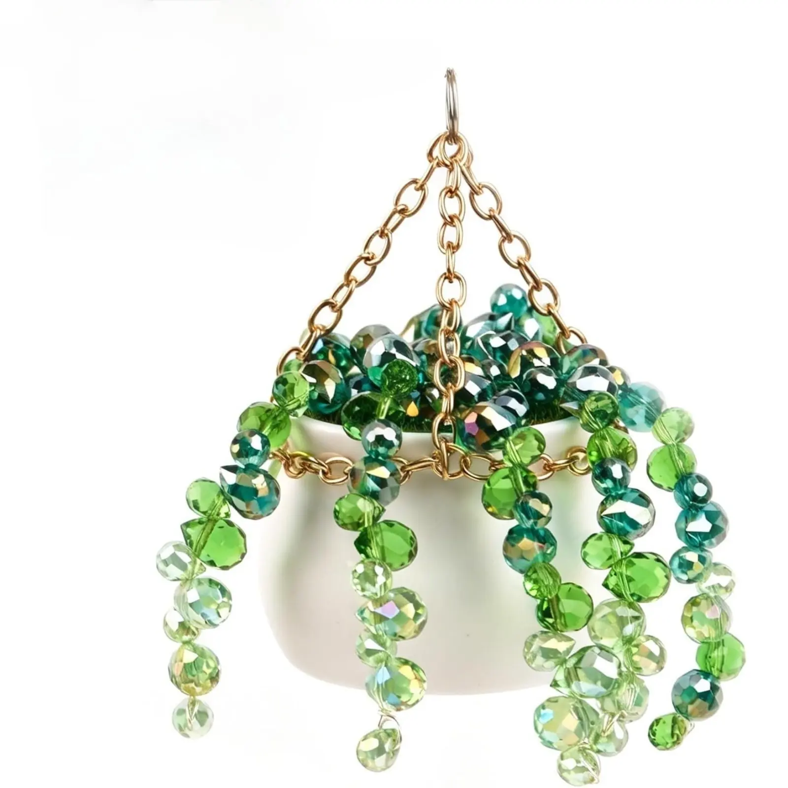 Handcrafted Crystal Succulent Suncatcher Beaded Hanging Ornament, Bling Bead Plant Sun Catcher for Window Car Garden Decor, Cute Shiny Sun-Kissed Charm Gift for Plant Lovers, Decoration