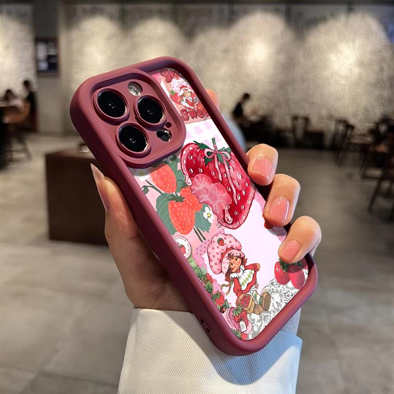 Strawberry Shortcake Pattern Phone Case, Soft Silicone, Fully Protected and Shockproof For iPhone 17 16 15 Pro Max 14 13 12 11 X Plus Air Pink Girl Mini