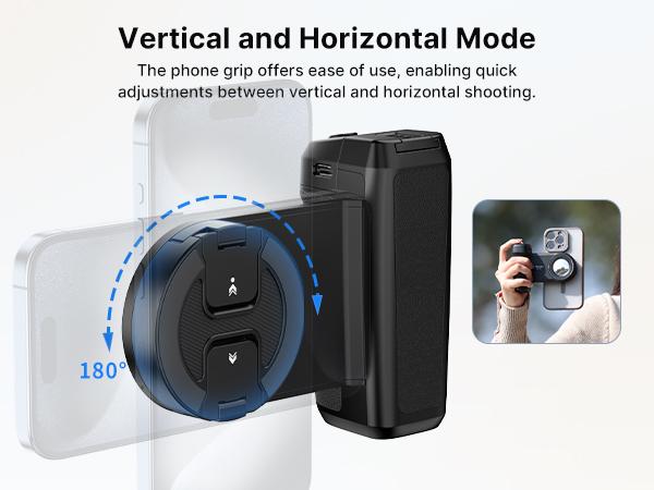 ULANZI Phone Camera Grip MA35, 2-in-1 Magnetic & Phone Clip Camera Grip Handle Holder with Detachable Remote Shutter with Cold Shoe Adapter for iPhone Samsung Smartphone, Vlog Selfie