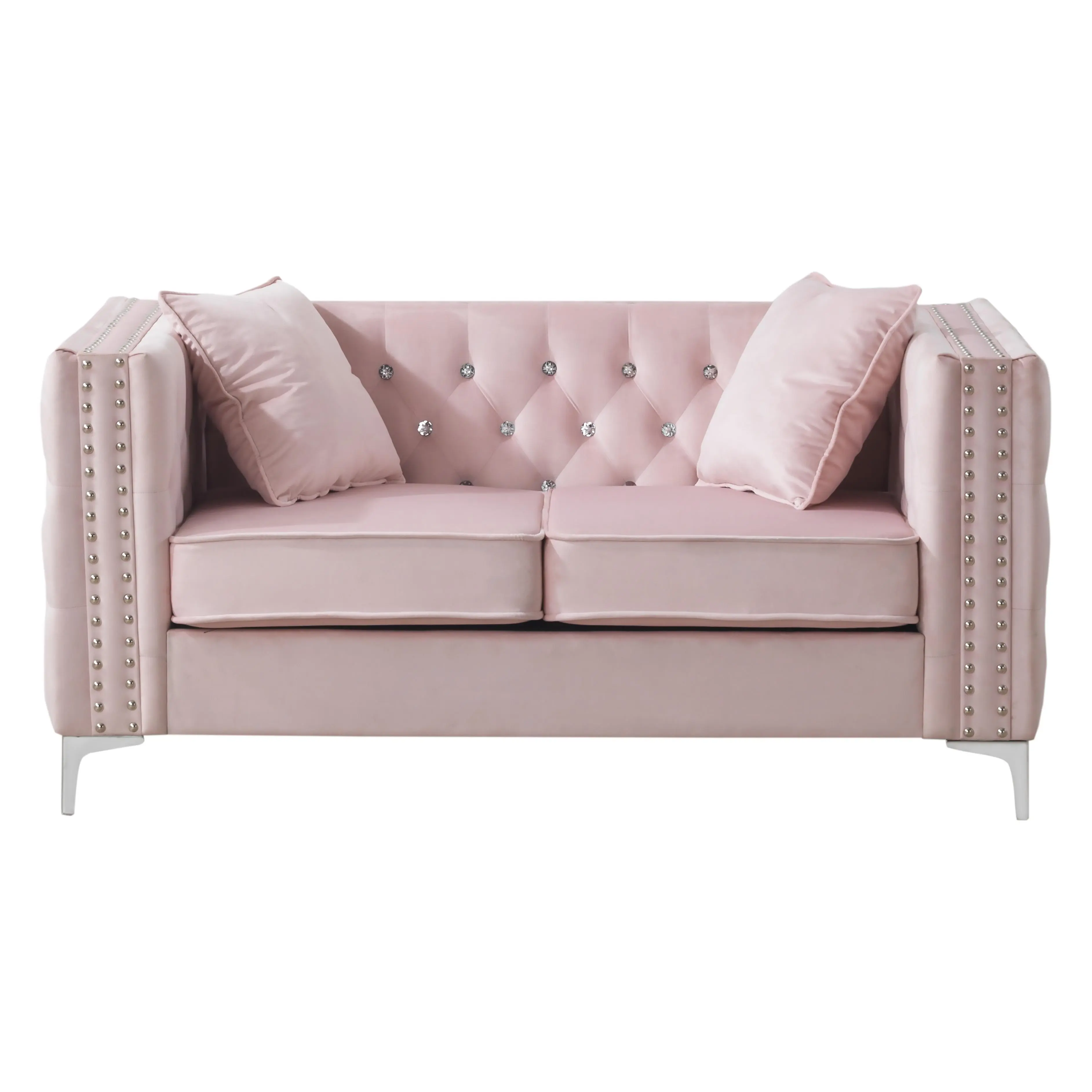 Nokaa Paige Loveseat, Pink Velvet 2-Seater Couch for Living Room, Apartment, Dorm, Home Theater – Tufted Design, Easy Assembly, Multiple Options