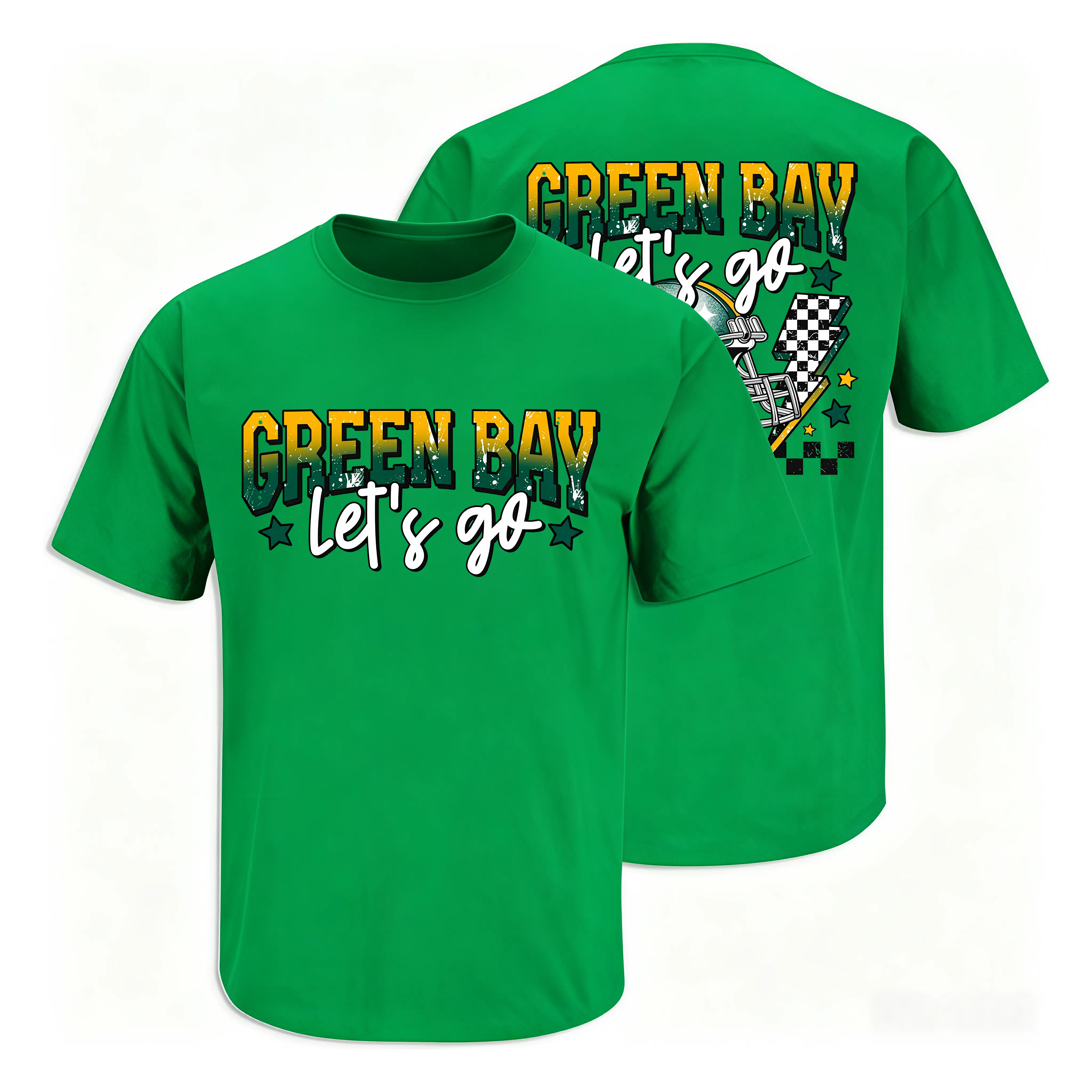 Green Bay Retro Football Graphic T-shirt, Game Day Sports Casual Outfit, Checkered Lightning Helmet Streetwear Gift # TikTokMadeMeBuyIt # GreenBayFootballTee # GameDayVibes # VintageSportStyle # HelmetPrintTee # SportsFanOutfit # RetroFootballFashion