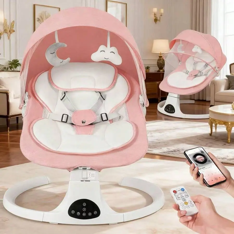Electric Baby Swing and Bouncer for Newborns - Automatic Infant Swing with 10 Lullabies & 5 Speeds, 3 Recline Positions, Remote Control & Dual Power Supply