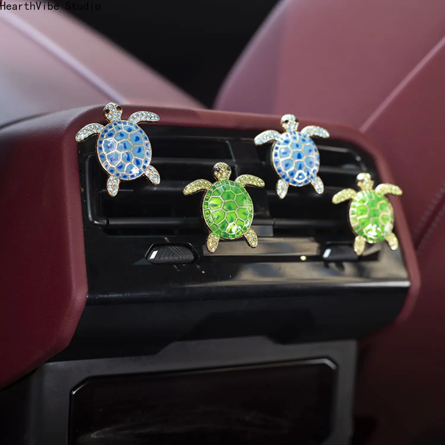 Bling Rhinestone Enamel Sea Turtle Car Air Freshener Vent Clip Diffuser, Cute Animal Car Interior Accessories, Automobile AC Outlet Charm Gift for Women
