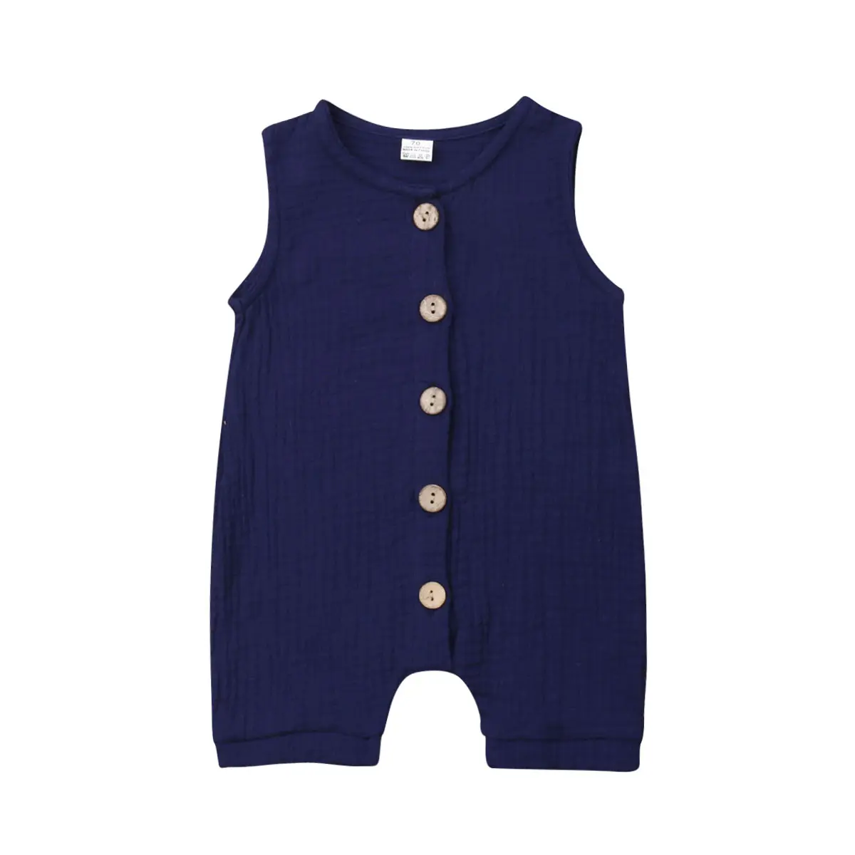 Newborn Sleeveless Muslin Cotton Romper Round Neck Wooden Button Front Summer Daily Beach Casual Baby Playsuit