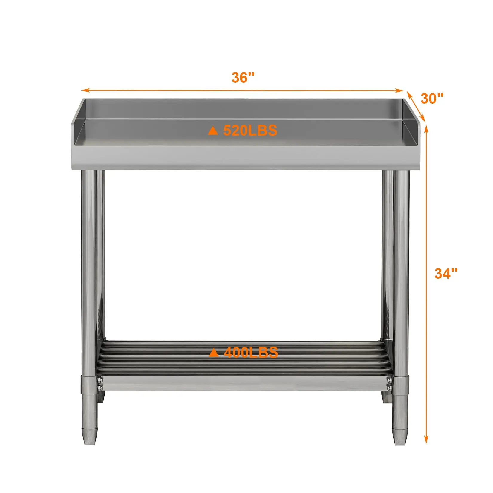 Heavy Duty Stainless Steel Work Table 48×24×34 Inch Commercial-Grade Metal Desk with Three-Sided Enclosed Backsplash & Sidesplash, Adjustable Undershelf, NSF Certified, Durable and Easy-to-Clean for Kitchen, Restaurant, Garage