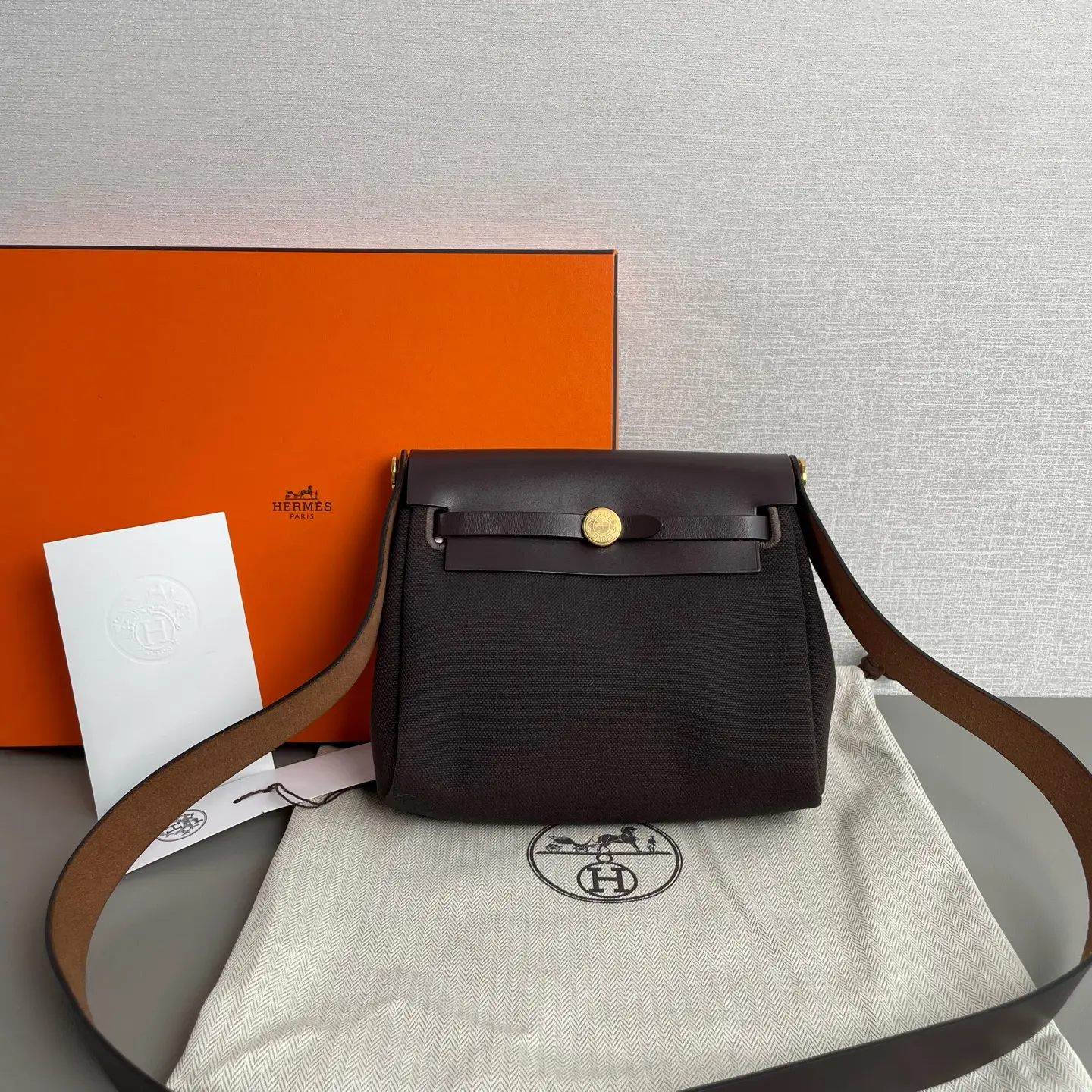 Pre-owned Hermes mini herbag Canvas Crossbody Bag Gold Hardware Luxury Bag P05E21005
