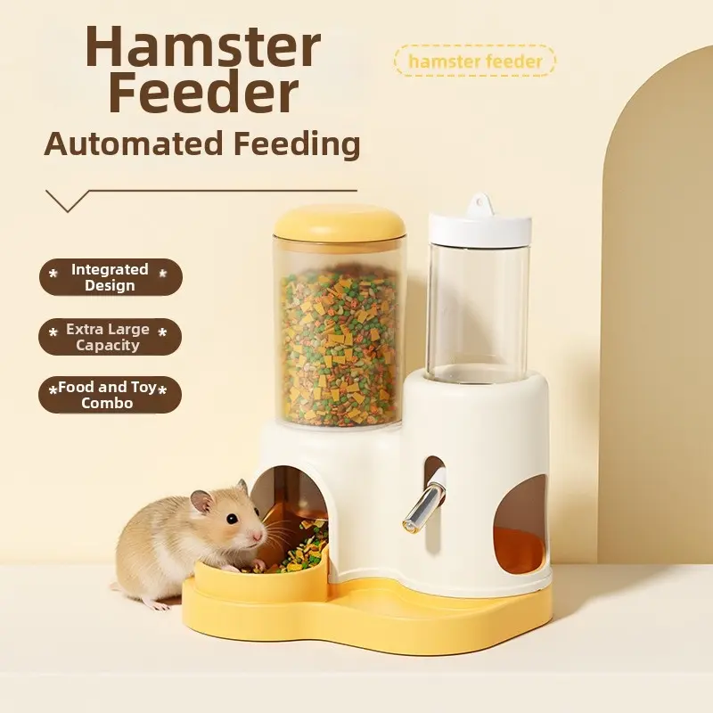 New Hamster Automatic Watering and Feeding Device, Hamster Water Bottle Food Bowl Combo, Anti-Tip Pet Supplies
