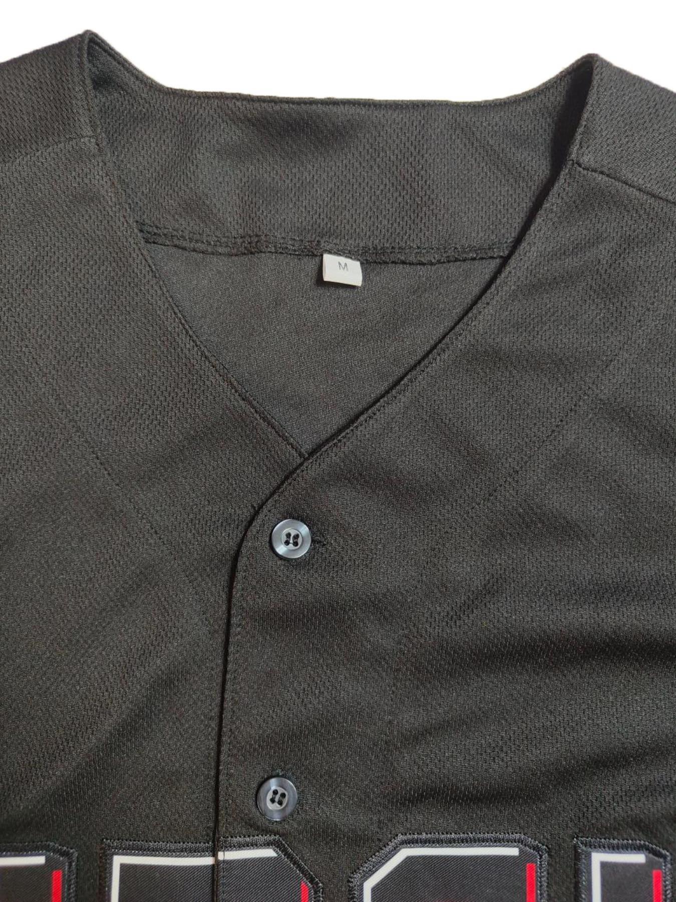 Men's Letter & Number Embroidery V Neck Baseball Jersey, Loose Sporty Baseball Top, Men's Sport & Outdoor Clothing for All Seasons, Embroidered Baseball Jersey