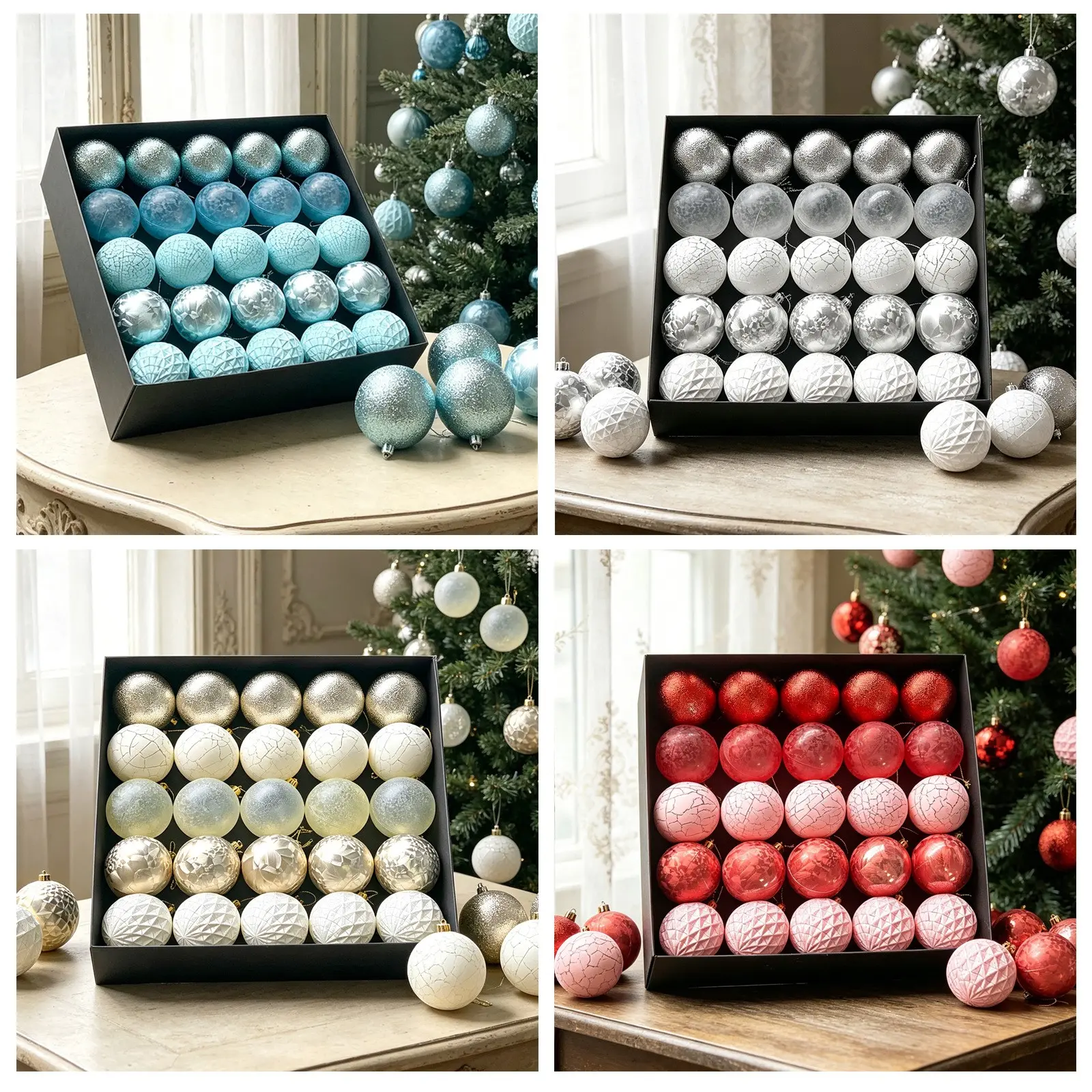 25-Pack 2026 New Christmas Decorations, European Vintage Classical Crackled Plastic Balls, Holiday Tree Ornaments, Hotel Window Displays, Ornament Set