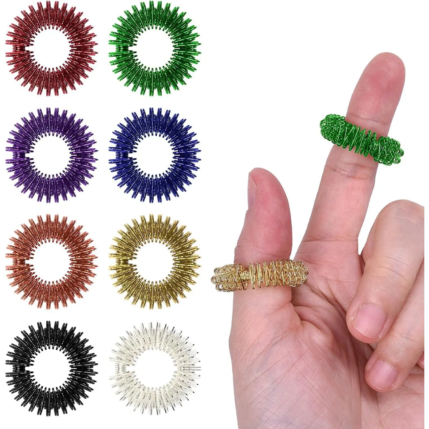 16 Pack Spiky Sensory Finger Rings, Metal Anxiety and Stress Relief Fidget Ring Set for Adults, Men and Women - 8 Colorsfidget toys